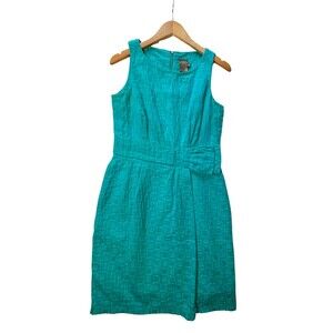 Taylor Sheath Dress Teal Blue Sleeveless Cotton‎ Knee Length Bow Embroidered  8
